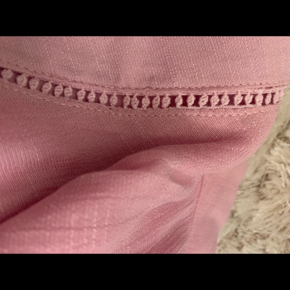 Pretty pink top, L, empire waist, ruffle and open work trim details. 23” long. - Picture 8 of 8
